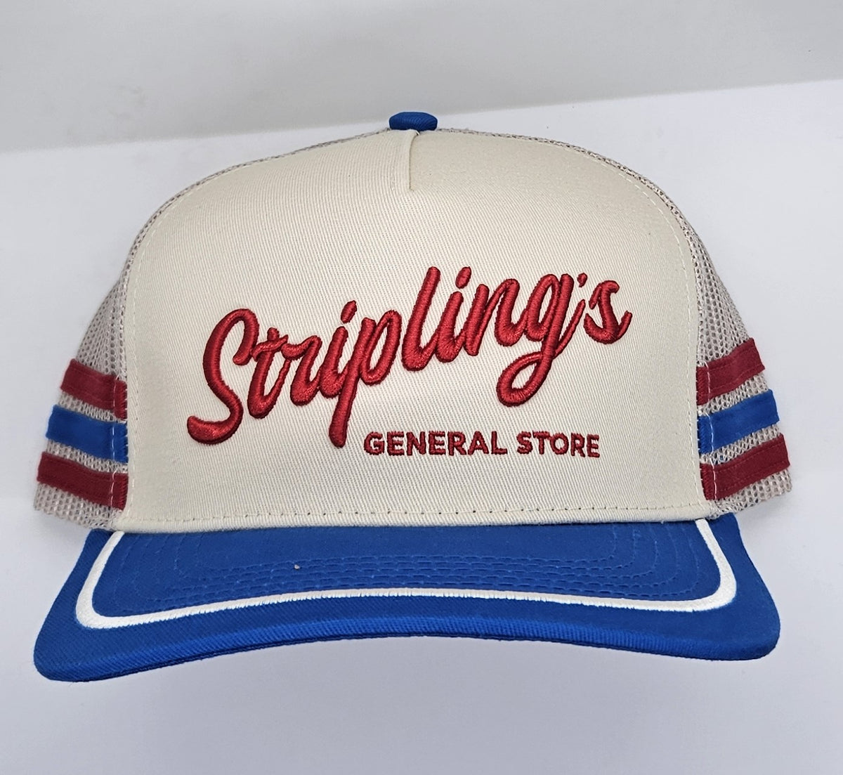 Stripling's red, white and blue rope hat with cream front panel and royal blue brim