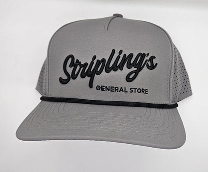 Angled view of the Stripling's grey rope hat showing the vented side panels