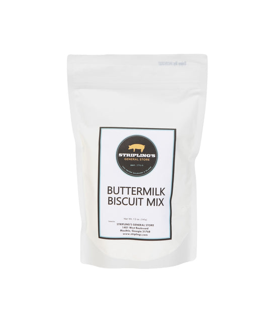 Stripling's Buttermilk Biscuit Mix in a 12 oz white stand-up pouch with the pig logo