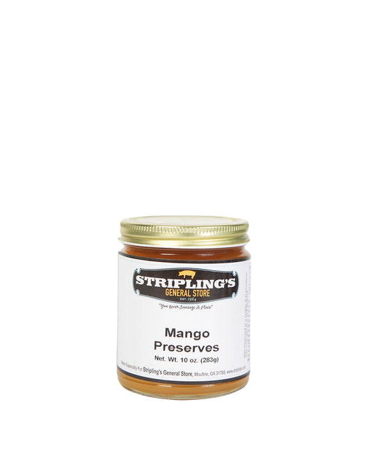 Stripling's Mango Preserves in a 10 oz glass jar with a gold lid