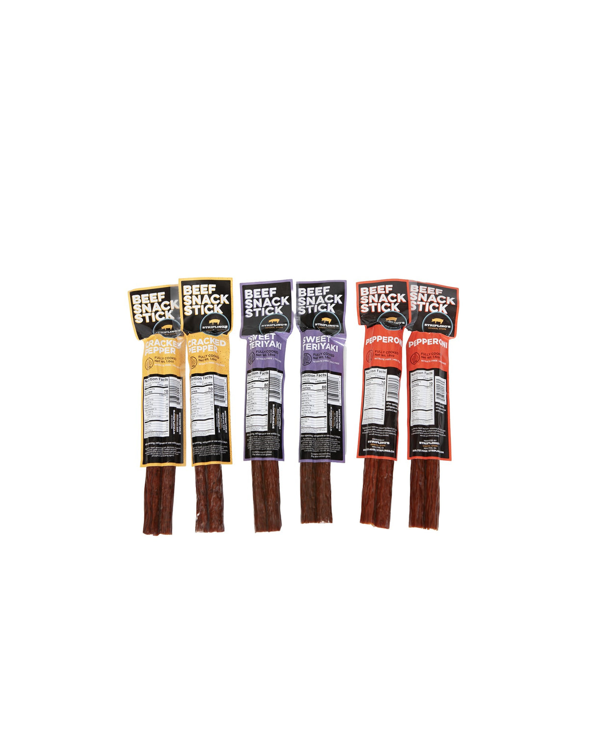 Stripling's snack stick sampler, an assortment of beef snack sticks